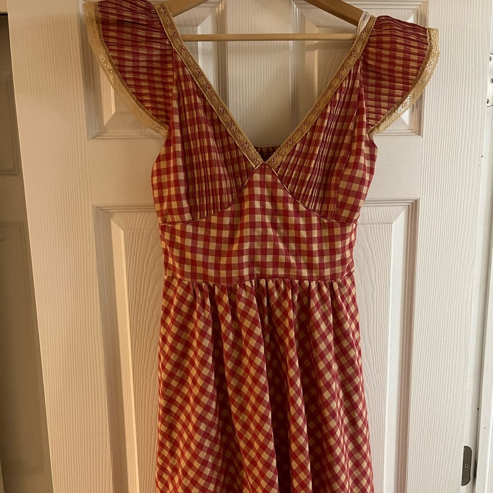 Lisa Says Gah Red Gingham Maxi Dress with Ruffle Shoulders - Picture 9 of 9
